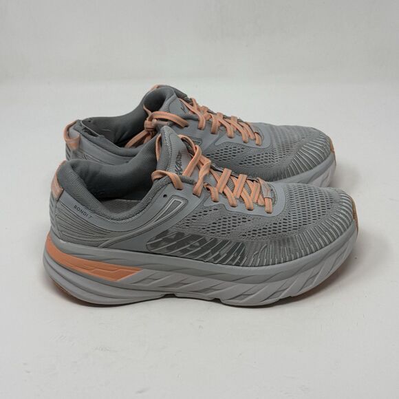 Hoka One One Bondi 7 Womens 7.5 Gray Orange Lightweight Running Shoes Sneakers - Picture 3 of 16